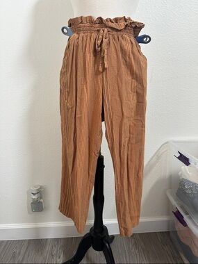 Sienna Sky Tan-and-Black Striped Elastic-Waist Pants
